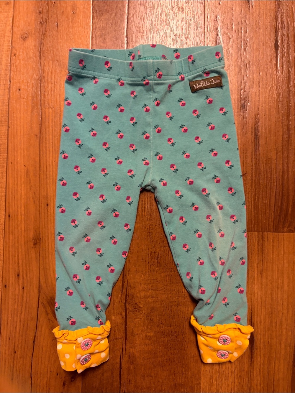 Matilda Jane Teal Pants with Pink Roses and Yellow Polka-Dots Size 18-24 Months